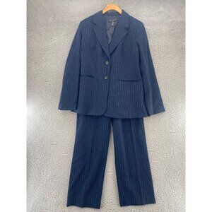Dialogue Suit Set Womens 10 Navy Pinstripe Blazer Straight Leg Pants Office Work